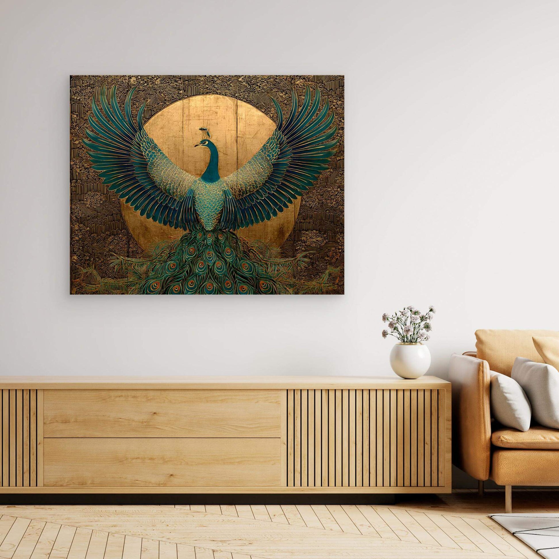 Art Deco Peacock Print | Spread Wings Gold Ornate Bird Art