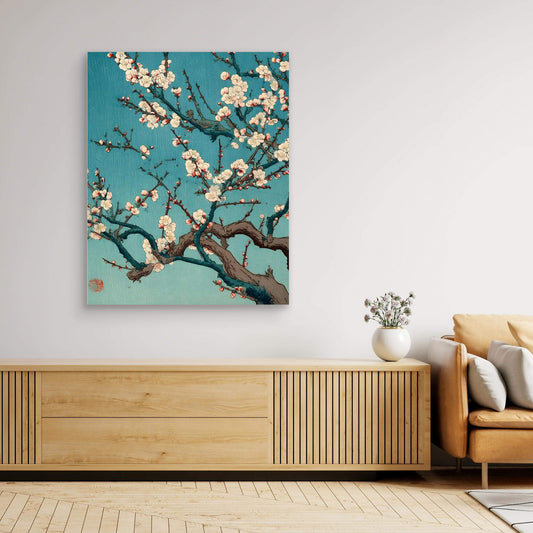 Japanese Cherry Blossom Art | Sakura Branch Teal Ukiyo-e Print