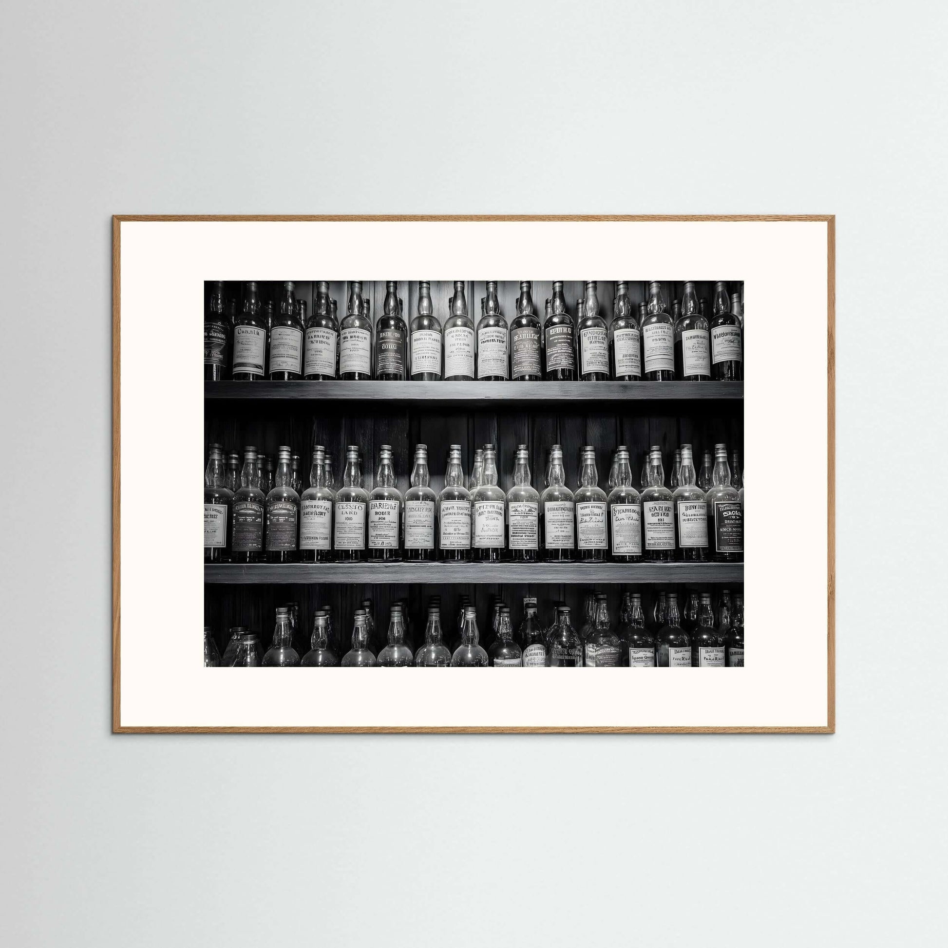 Vintage Whiskey Bottles Black and White Bar Wall Art