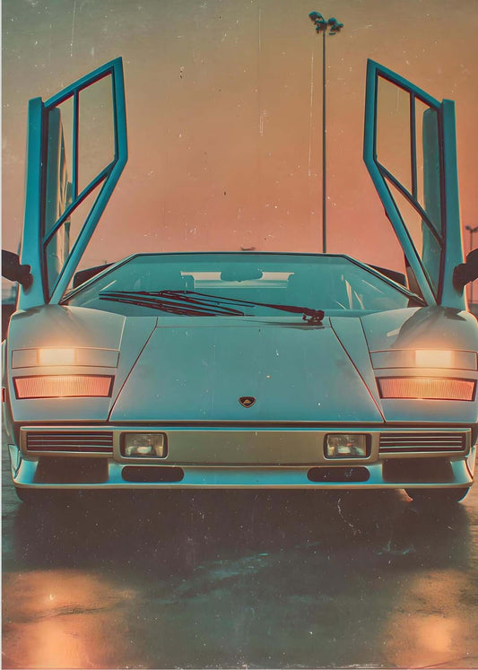 Icon Awakened Wall Art – Retro Supercar Canvas Print with Scissor Doors