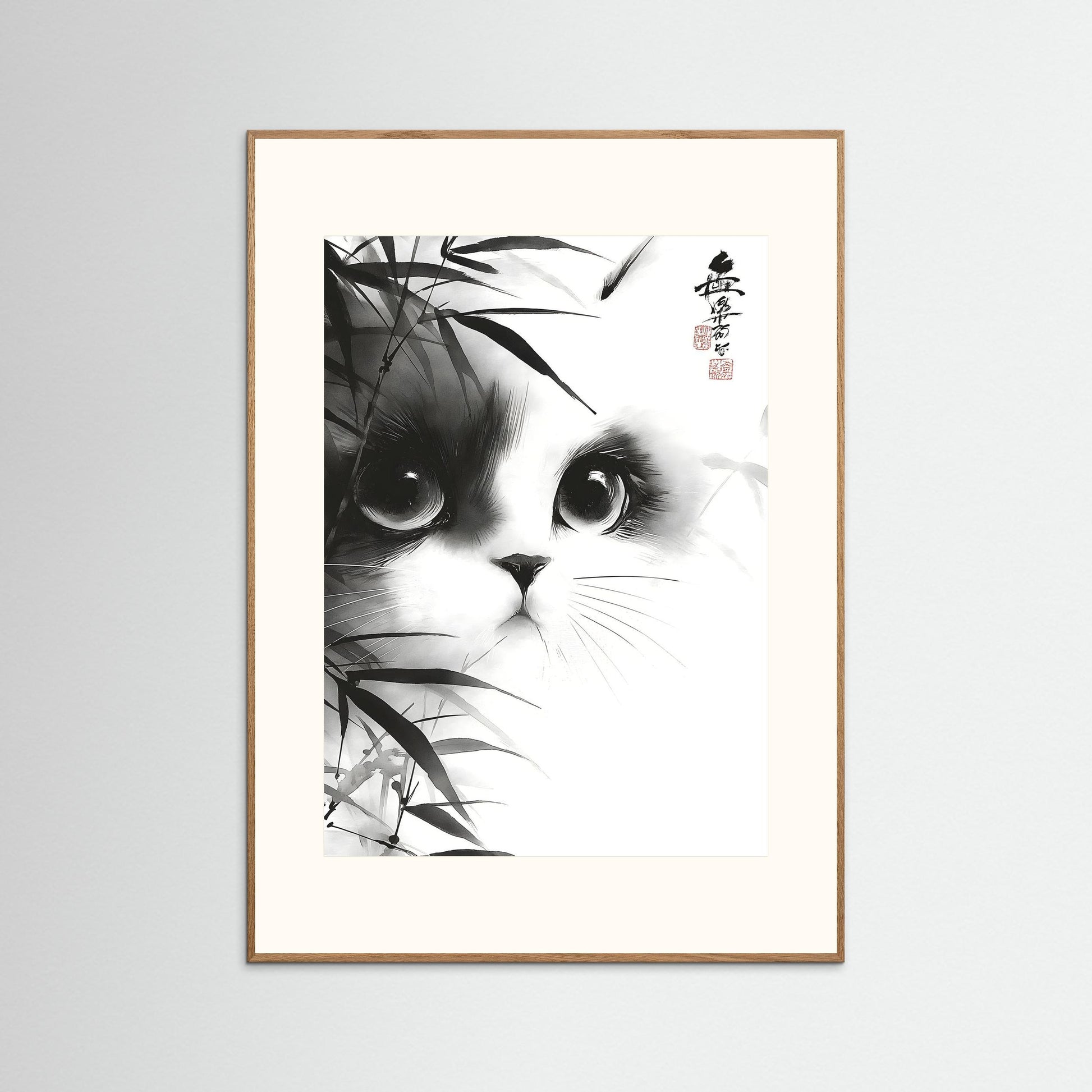 Japanese Ink Cat Wall Art – Minimalist Black and White Cat Print