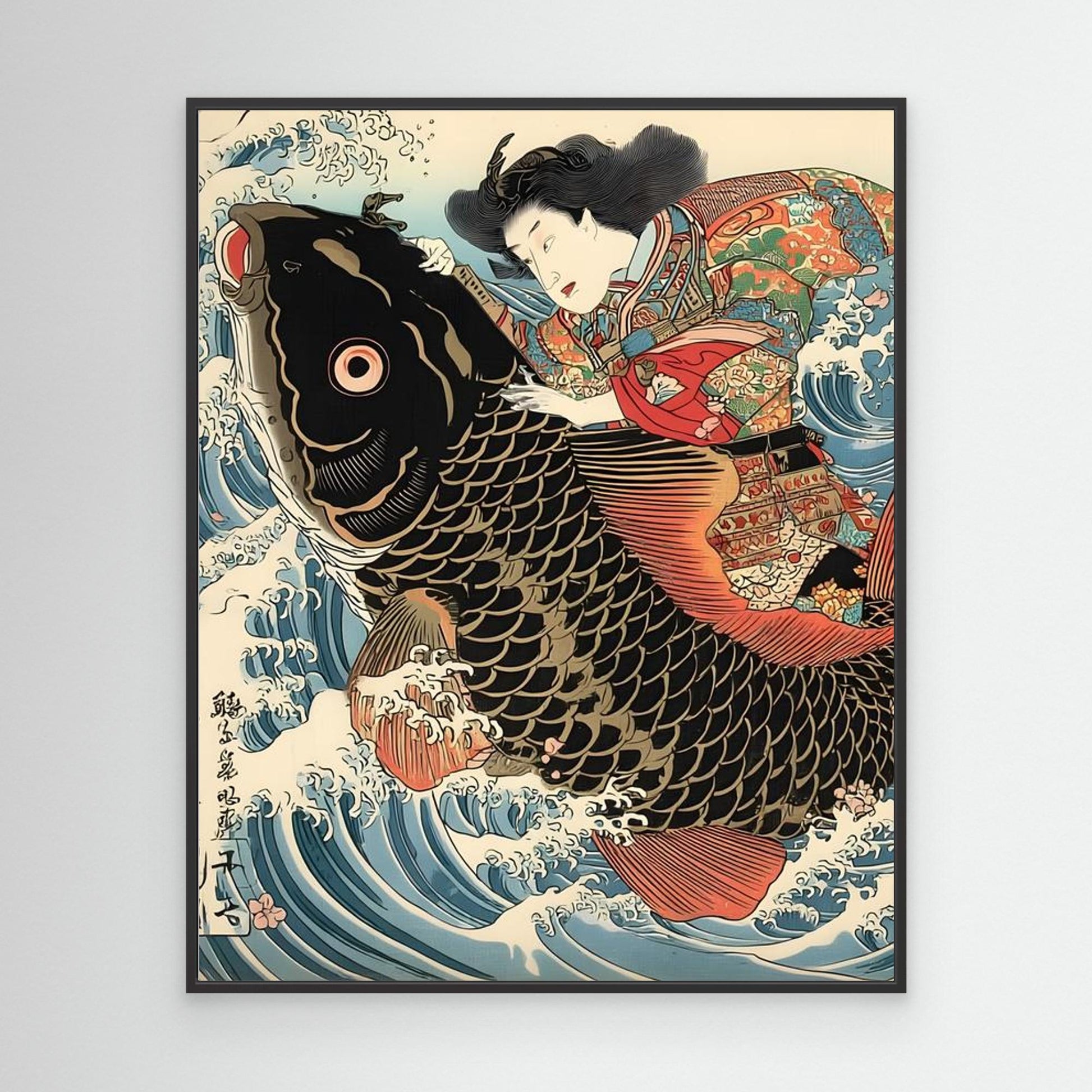 Samurai Wrestling Koi Fish Ukiyo-e Art Print