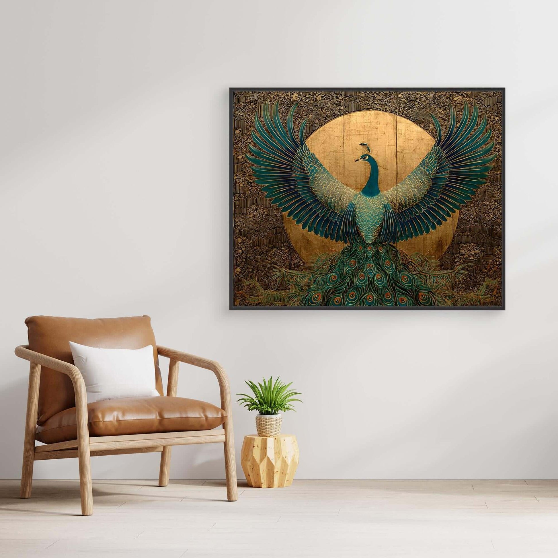 Art Deco Peacock Print | Spread Wings Gold Ornate Bird Art