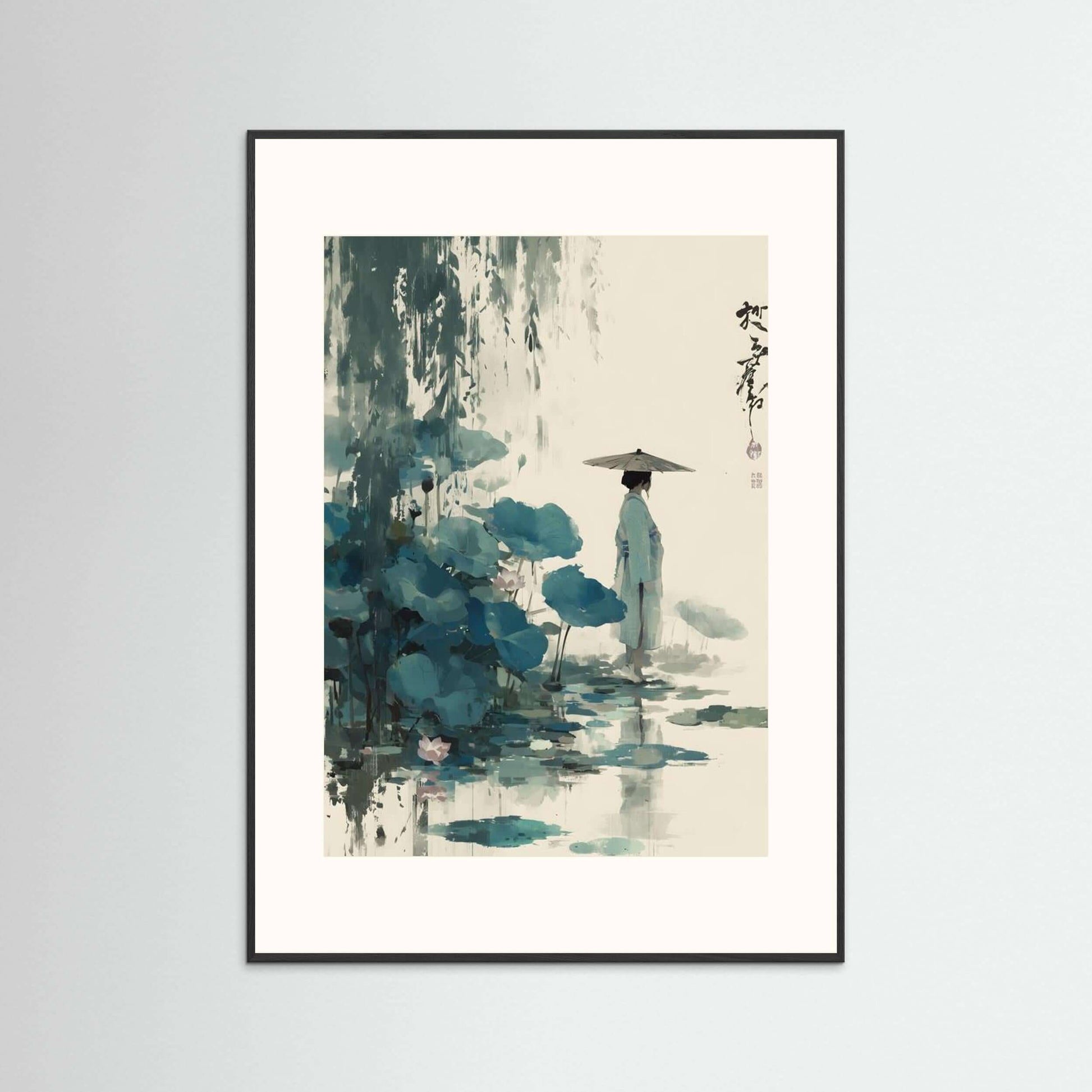 zen ink figure art-Stillness by the Lotus Pond 