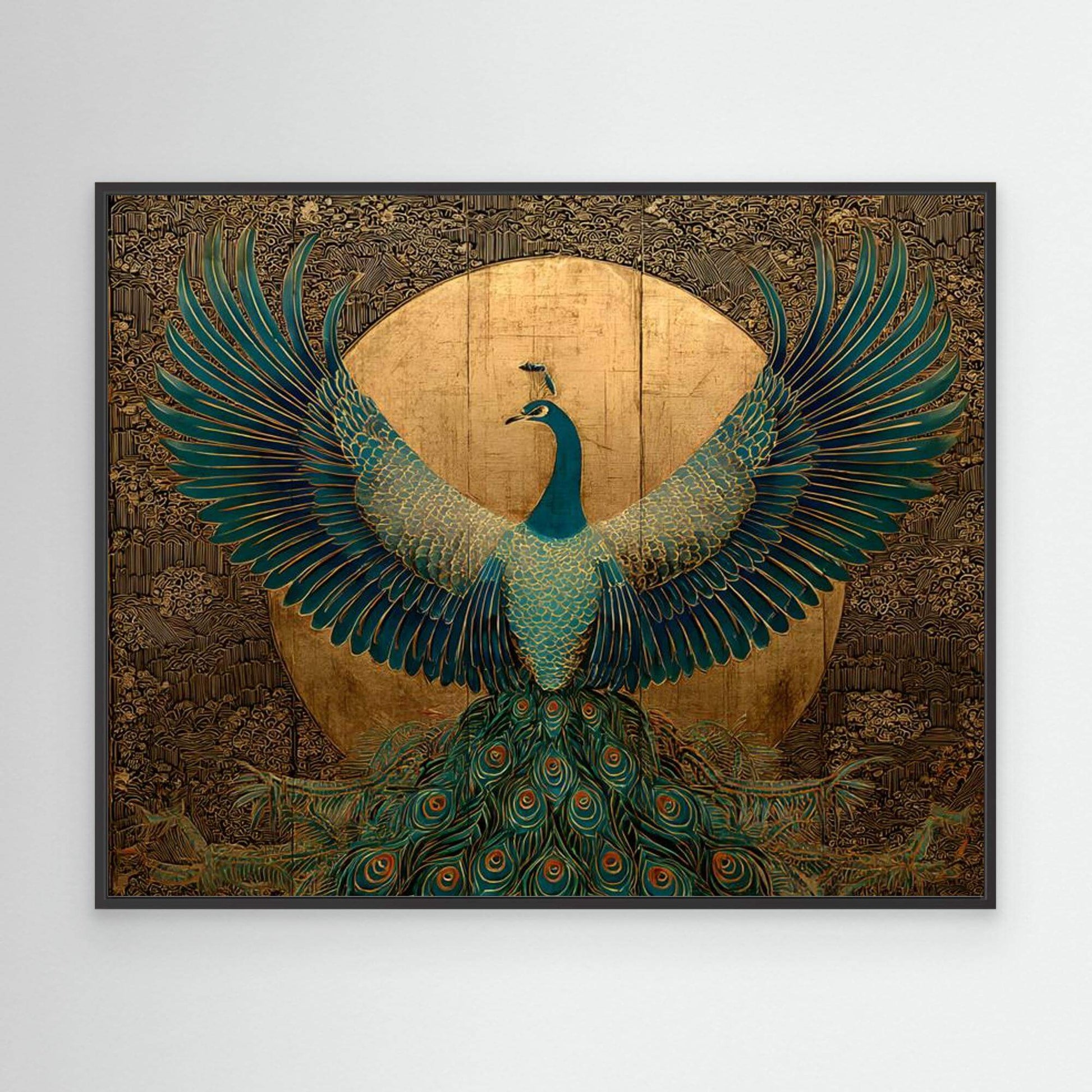 Art Deco Peacock Print | Spread Wings Gold Ornate Bird Art